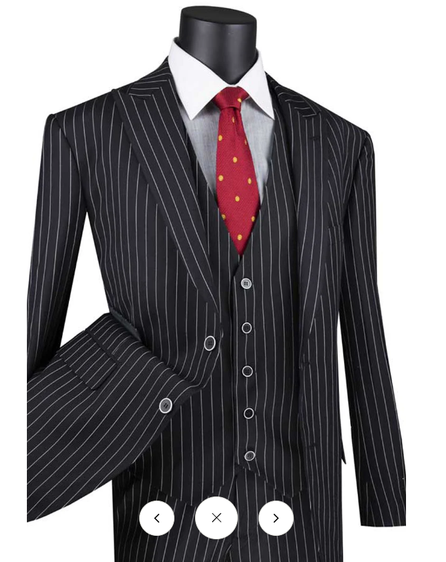 Men’s Black Skeleton Bone Pinstripe 3 Piece Suit – Gangster Style Striped Suit with Vest