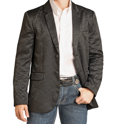 Men’s Black Western Paisley Blazer – Cowboy Jacquard Sport Coat