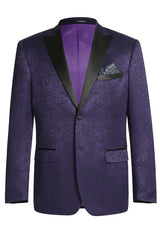 Men’s Purple Paisley Tuxedo Jacket – Ultra Slim Fit Dinner Blazer with Black Satin Peak Lapel