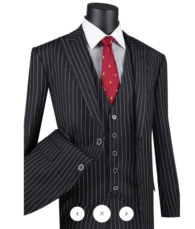 Men’s Beetlejuice Black Pinstripe 3 Piece Suit – Vintage Gothic Halloween Costume Suit