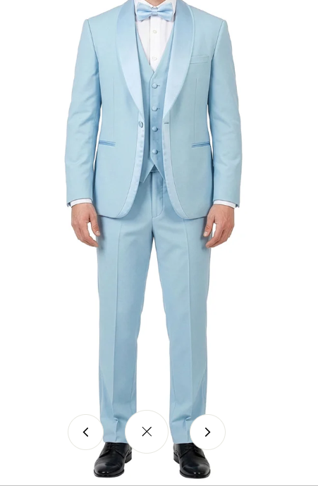 Men’s Powder Blue 3-Piece Tuxedo – Light Blue Wedding & Prom Suit with Vest in Light Blue Sky Color