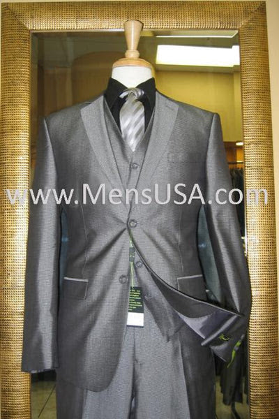 Mens Charcoal Gray Suit With Sheen -  | Shiny Texture Fabric Three Piece Wedding and Party Business