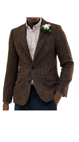 Men’s Brown Western Tweed Herringbone Blazer Jacket – Classic Cowboy Style Sport Coat for Wedding Party