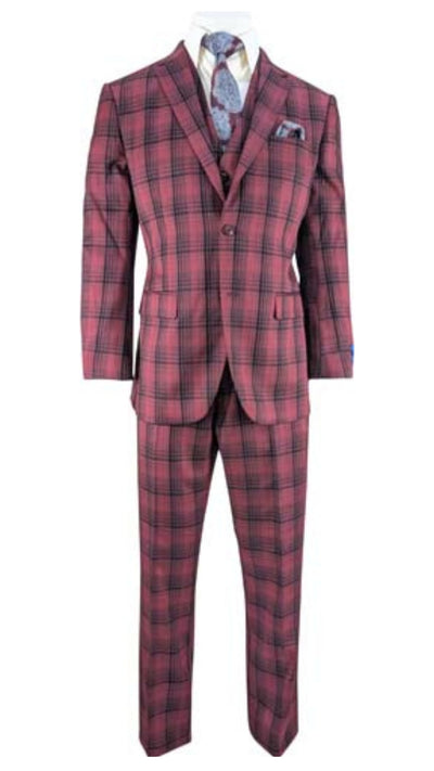 Mens Red Burgundy Plaid 3-Piece Suit – Classic Checkered Modern Fit Suit for Weddings, Church and Formal Events 7   - from alligatorwarehouse.com