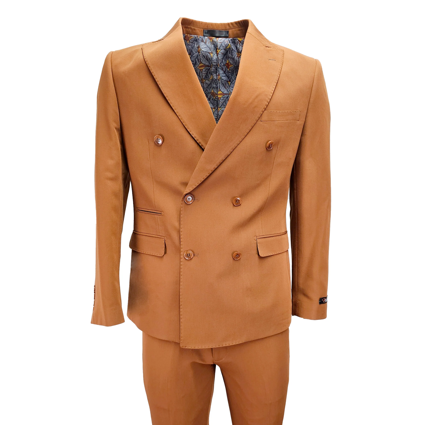 Men’s Vitali Brand Rustish Orange Brown Copper Color Double Breasted Slim Fit Suit
