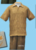 Mens Mocha Brown Short Sleeve Knit Walking Suit – Two-Piece Casual Button Down Set in Taupe Coffee Color 7   - from alligatorwarehouse.com