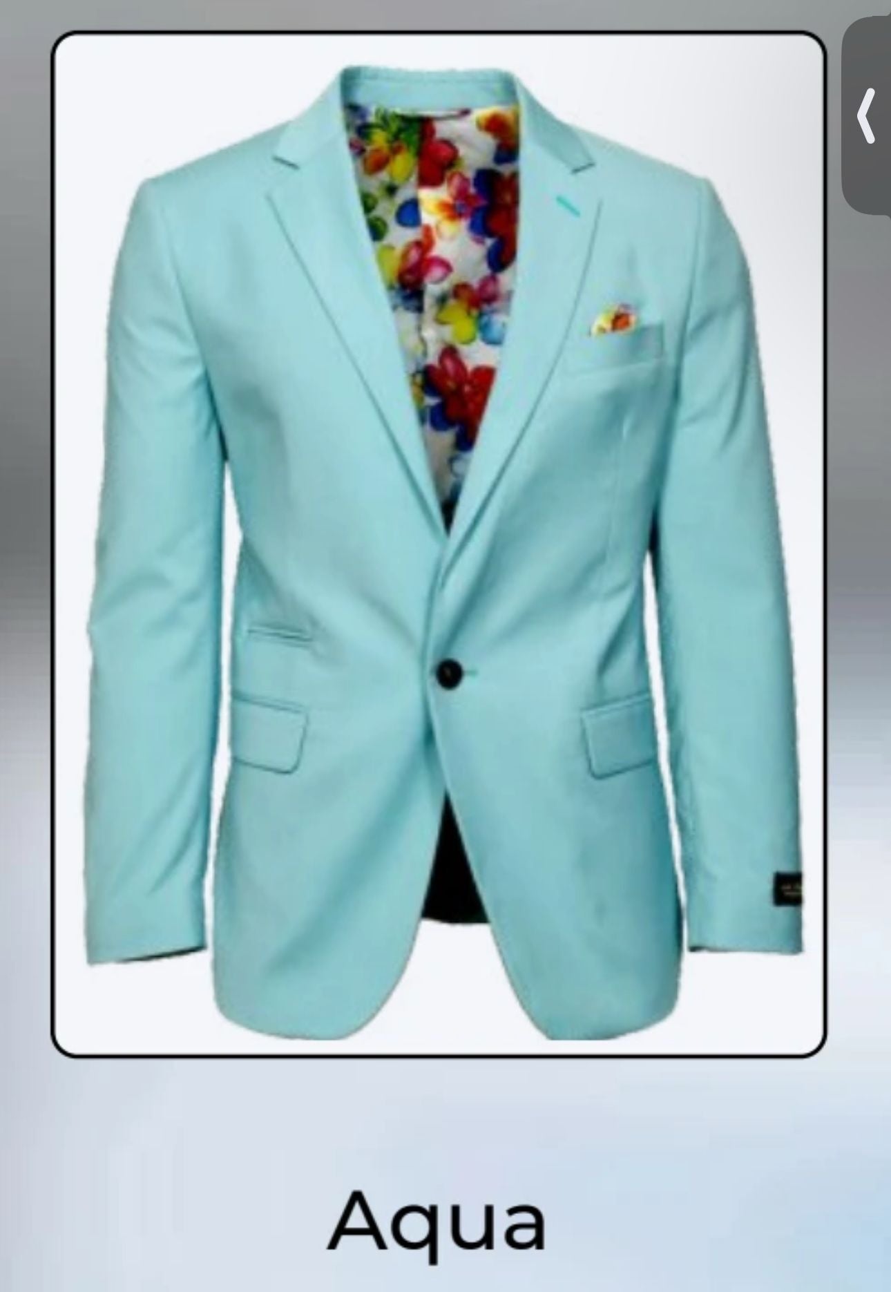Men’s Aqua Blazer – Slim Fit One Button Suit Jacket with Stylish Floral Inner Lining - Light Turquoise