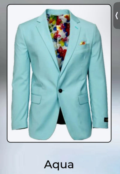 Men’s Aqua Blazer – Slim Fit One Button Suit Jacket with Stylish Floral Inner Lining - Light Turquoise 7   - from alligatorwarehouse.com