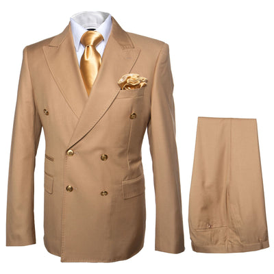 Mens Camel - Bronze - Goldish khaki Double-Breasted Suit – Luxury 2-Piece Formal Set with Gold Buttons and Peak Lapels by Rossi Man 9   - from alligatorwarehouse.com