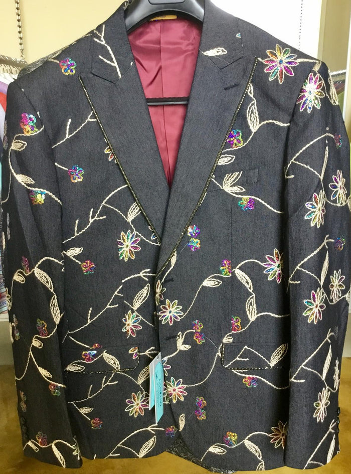 Luxury Black Floral Embroidered Blazer for Men – Designer Party and Wedding Wear Jacket