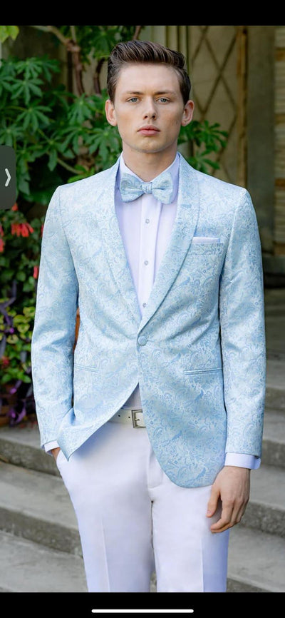 Mens Light Blue Paisley Tuxedo Jacket with Matching Bow Tie – Slim Fit Blazer for Weddings, Prom, and Formal Events 6   - from alligatorwarehouse.com