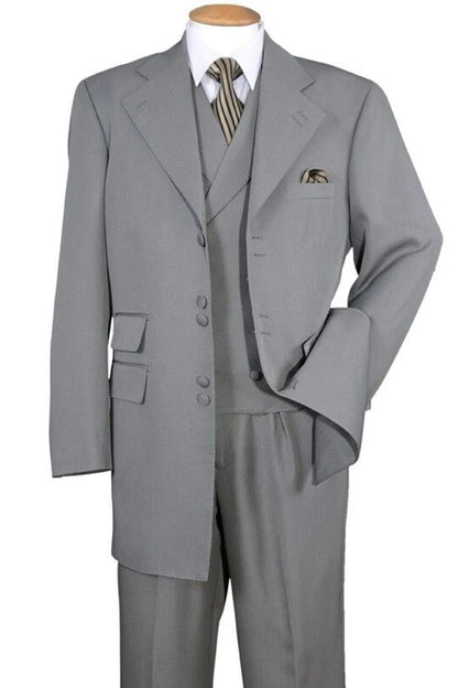 Mens Zoot Suit - Light Gray 3-Piece Suit with Vest – Classic Business and Wedding Formal Wear - 1920s Fashion