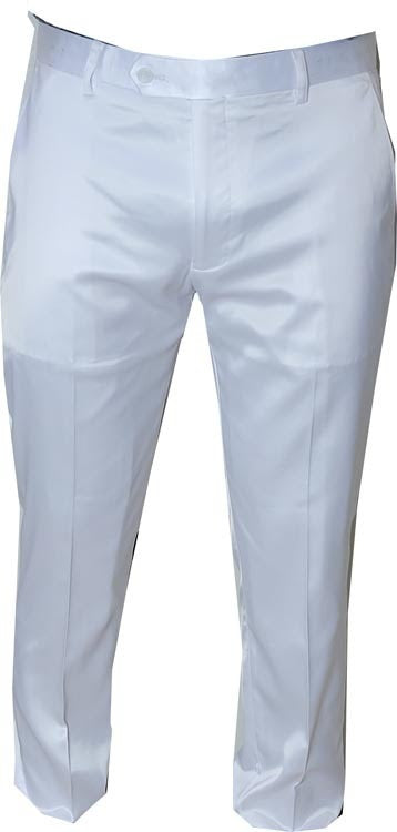 Mens White Satin Slim Fit Dress Pants – Shiny Formal Party and Wedding Trousers