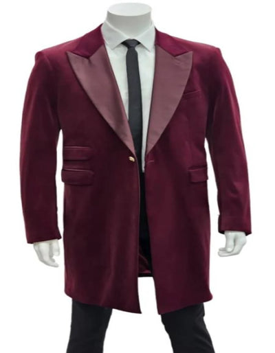 Men’s Burgundy Tuxedo in  Velvet  Long Blazer – Victorian Cutaway Tuxed  Suit 1920s Gangster Style Long Jacket with Black Pants 7   - from alligatorwarehouse.com