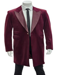 Men’s Burgundy Tuxedo in  Velvet  Long Blazer – Victorian Cutaway Tuxed  Suit 1920s Gangster Style Long Jacket with Black Pants