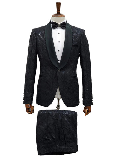 Black Sequin Tuxedo Suit with Satin Shawl Lapel – Mens Slim Fit Formal Prom and Wedding Attire 6   - from alligatorwarehouse.com