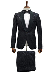 Black Sequin Tuxedo Suit with Satin Shawl Lapel – Mens Slim Fit Formal Prom and Wedding Attire