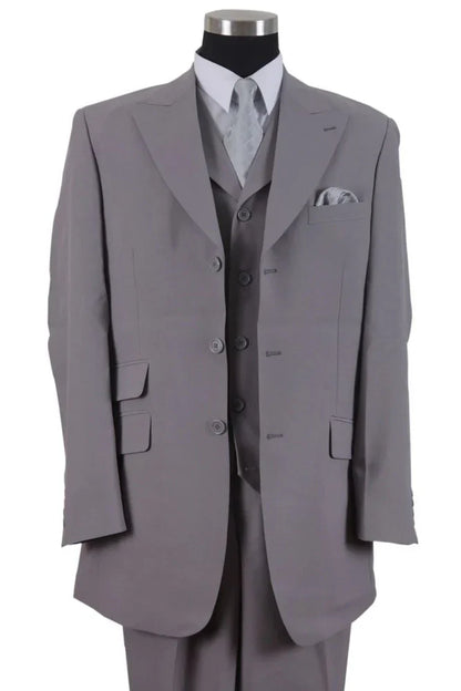 Men’s Gray Zoot Suit with Matching Hat and 1920s Shoes | Grey Vintage Wedding and Party Three Piece Suit