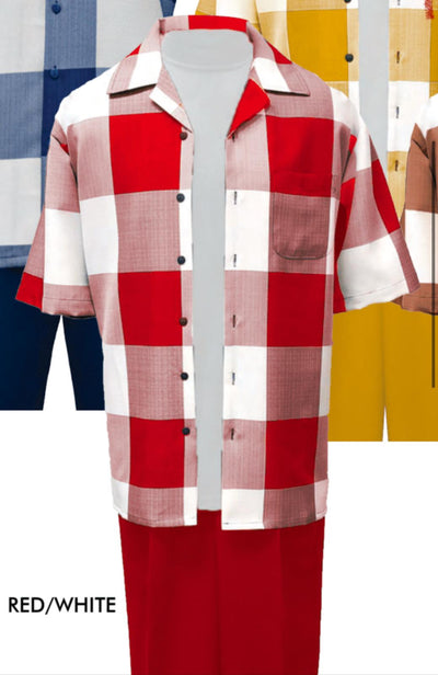 Mens Red and White Checkered Short Sleeve Shirt Set – Casual Two-Piece Summer Outfit 6   - from alligatorwarehouse.com