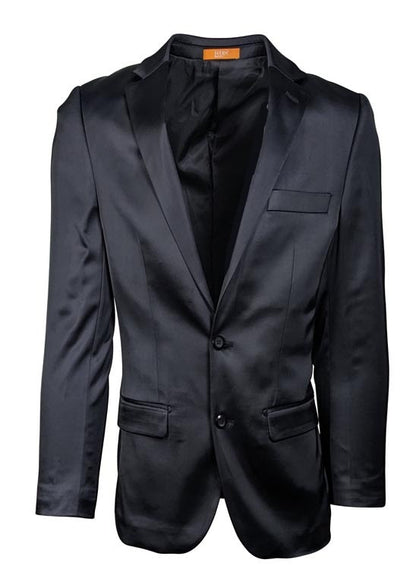 Men’s Black Satin Blazer – Classic Slim Fit Two-Button Formal Suit Jacket for Weddings, Parties, and Business Events