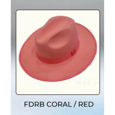 Men’s Coral Pink Wide Brim Fedora Hat – Wool Felt Dress Hat with Red Ribbon Band 7   - from alligatorwarehouse.com