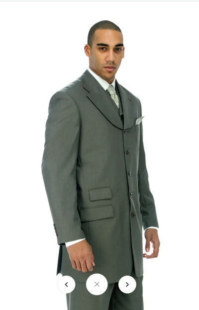 Men’s 1920s Gray Zoot Suit  – 4 Buttons  Gangster Wide Lapel Long Jacket 3-Piece Suit in Grey Color Classic Fit Pleated Pants 7   - from alligatorwarehouse.com