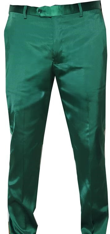 Mens Emerald Green Satin Slim Fit Dress Pants – Shiny Formal Party and Wedding Trousers