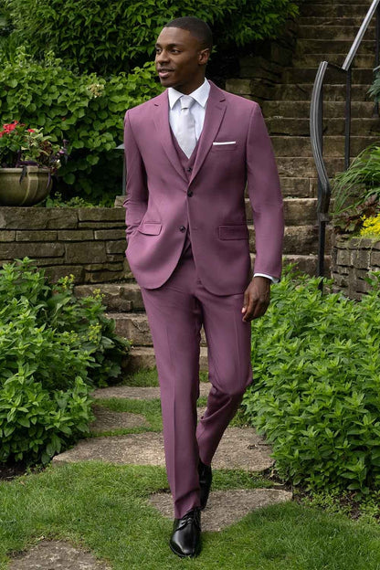Men’s Mauve Three-Piece Suit – Slim Fit Formal Blazer, Vest, and Trousers for Weddings Rose Gold Pinkish Color