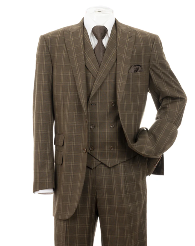 Men’s 1930s Brown Plaid 3 Piece Suit, Vintage Formal Wedding Business Dress Suit Set