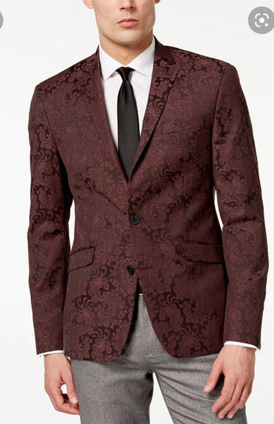 Mens Burgundy and Black Paisley Tuxedo Blazer – Slim Fit Formal Dinner Jacket 4   - from alligatorwarehouse.com
