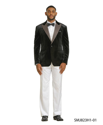 Men’s Black Velvet Tuxedo Blazer with Studded Lapel – Formal Evening Jacket