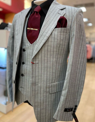 Men’s 3-Piece Light Grey Pinstripe Suit with Vest – Classic Business, Wedding, and Formal Attire 5   - from alligatorwarehouse.com