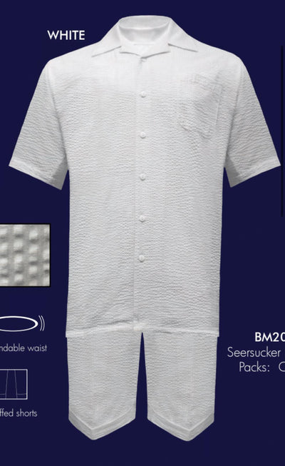 Mens White Seersucker Short Set – Lightweight Summer Outfit with Shirt and Shorts 6   - from alligatorwarehouse.com