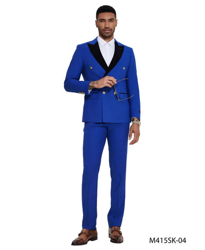 Mens Royal Blue Double-Breasted Tuxedo Suit – Modern Slim Fit Formal Wedding and Prom Outfit with Black Satin Lapel 7   - from alligatorwarehouse.com