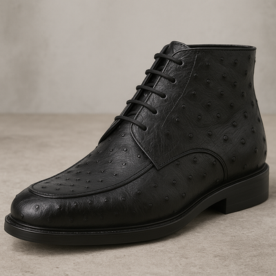 Los Altos Black Ostrich Quill Dress Ankle Boots 2   - from alligatorwarehouse.com