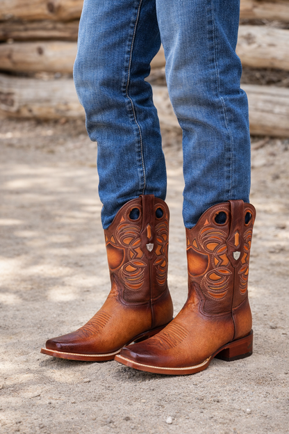 Smooth Ostrich Rodeo Toe Western Boots