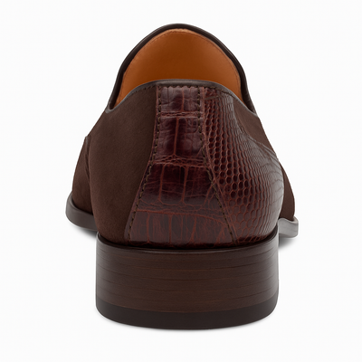 Brown Ostrich and English Suede Gored Slip On Dress Shoes for men By Mezlan Made In Spain Brand 5   - from alligatorwarehouse.com