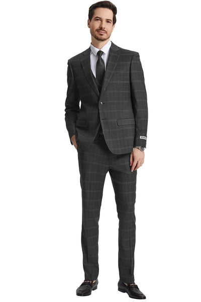 Men's Stacy Adams Vested Modern Fit Windowpane Plaid Suit in Olive Green 2 SM159H1-156-38R  - from alligatorwarehouse.com