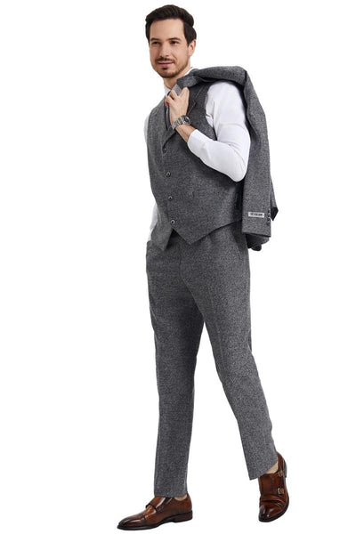 Men's Stacy Adams Vested Vintage Herringbone Tweed Suit in Grey 4 SM325H1-01-38R  - from alligatorwarehouse.com