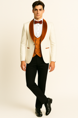 Marco Lorenzo Premium Paisley Burnt Orange Velvet 4pc Suit W/ Matching Bowtie
