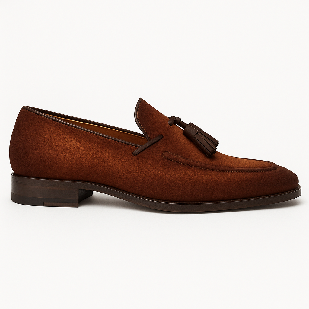 Men's Pavese Sport Hand-Burnished Suede Tassel Slip-On Shoes By Mezlan Made In Spain Brand