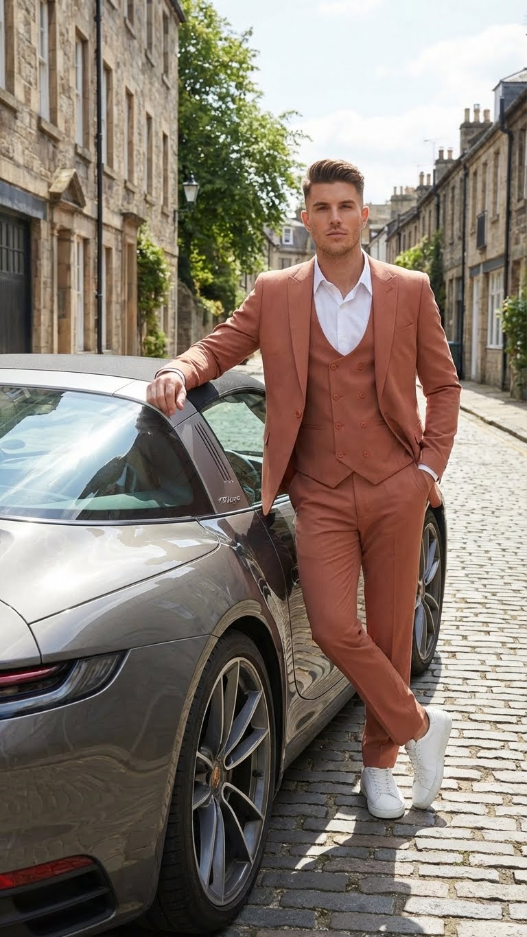 peach 3 piece suit for men