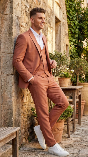 peach 3 piece suit for men