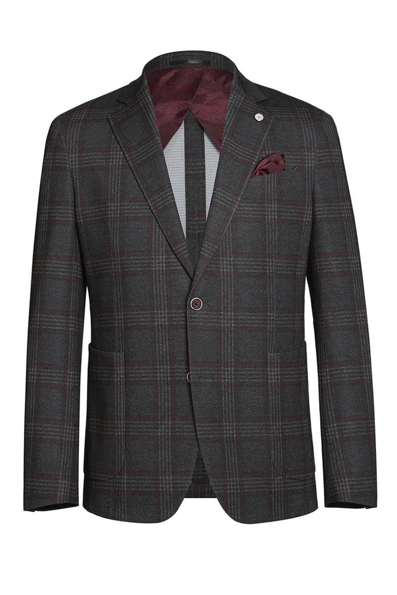 Pelago Men's Slim Charcoal Gray Windowpane Plaid Sports Coat Blazer 1 SO6PF20-10-Slim_Riserva-JKT_36S  - from alligatorwarehouse.com