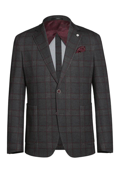 Pelago Men's Slim Charcoal Gray Windowpane Plaid Sports Coat Blazer 1 SO6PF20-10-Slim_Riserva-JKT_36S  - from alligatorwarehouse.com