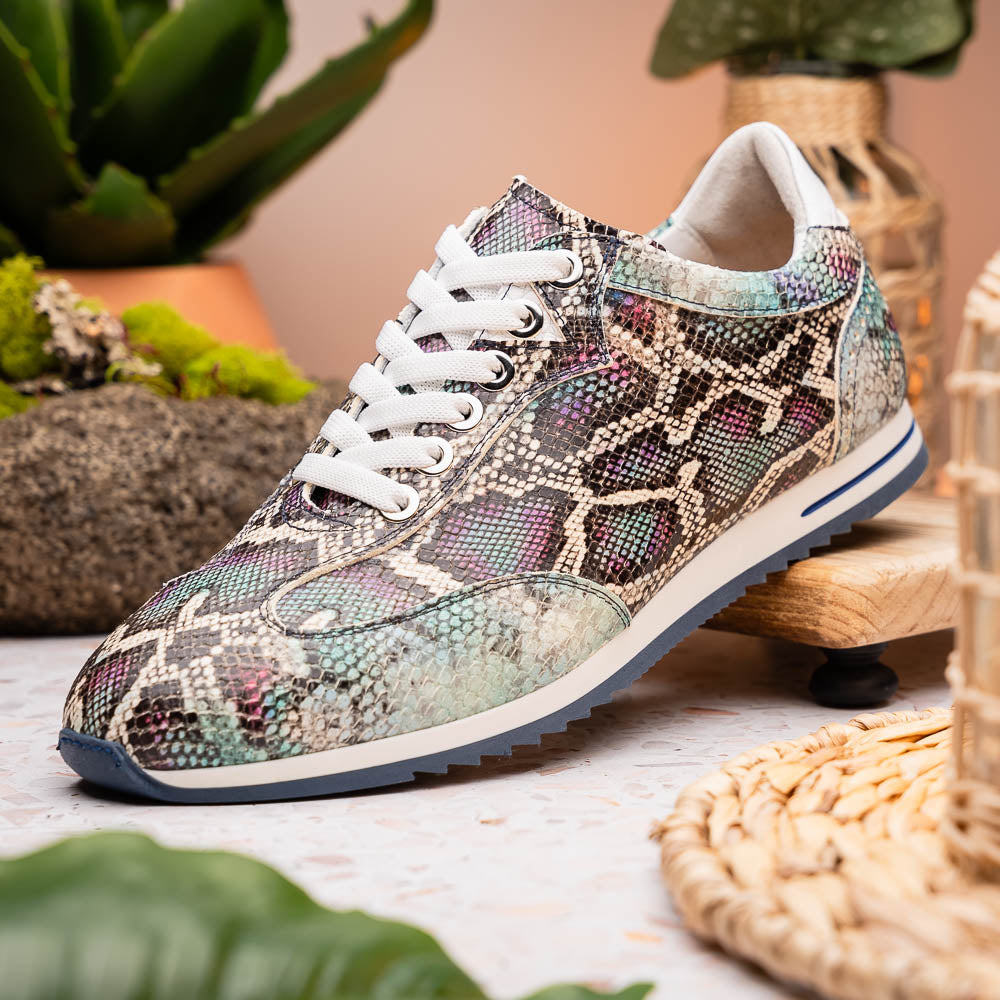 Zelli Peri Python Embossed Calfskin Sneakers in Marine Blue