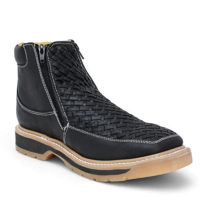 Petatillo Square Toe Double Density Work Boots Black with Double Zipper