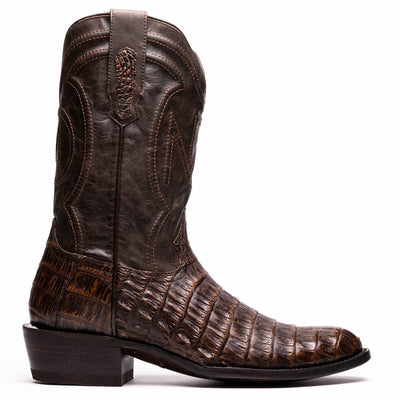 Marco Di Milano Phoenix Aged Brown Caiman Crocodile Round Toe Cowboy Boots 2   - from alligatorwarehouse.com