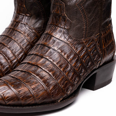 Marco Di Milano Phoenix Aged Brown Caiman Crocodile Round Toe Cowboy Boots 4   - from alligatorwarehouse.com