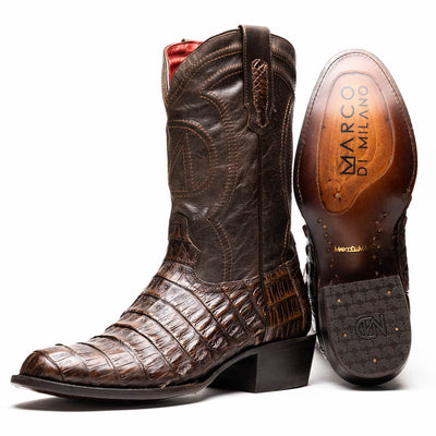 Marco Di Milano Phoenix Aged Brown Caiman Crocodile Round Toe Cowboy Boots 1   - from alligatorwarehouse.com